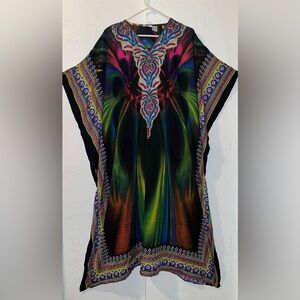 Sante’ Classics Kaftan house dress with multi- colored tie-dye pattern
